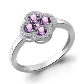 Кольцо из серебра с аметистами и фианитами