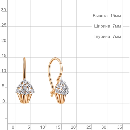 Серьги из серебра с позолотой и фианитами
