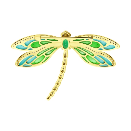 Брошь из серебра с позолотой, эмалью и фианитами