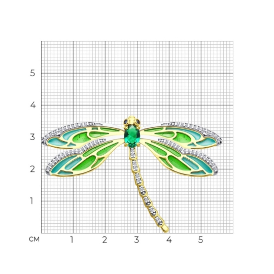 Брошь из серебра с позолотой, эмалью и фианитами