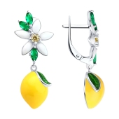 Серьги из серебра с эмалью и фианитами