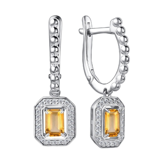 Серьги из серебра с цитринами и фианитами