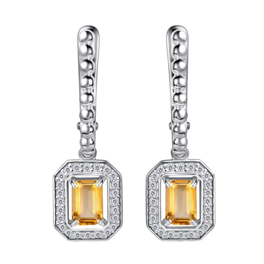 Серьги из серебра с цитринами и фианитами