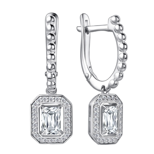 Серьги из серебра с горным хрусталем и фианитами