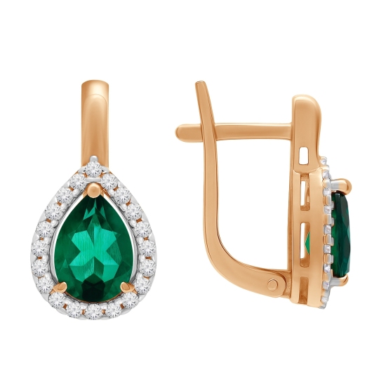 Серьги из золота с изумрудами и фианитами