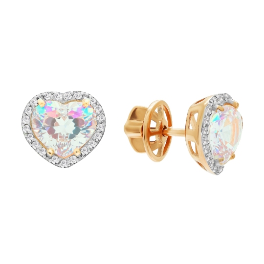 Серьги из золота с ситаллами радужный кварц и фианитами