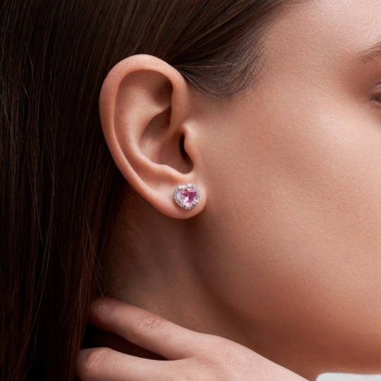 Серьги из золота с ситаллами радужный кварц и фианитами