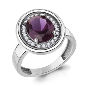 Кольцо из серебра с аметистом и фианитами