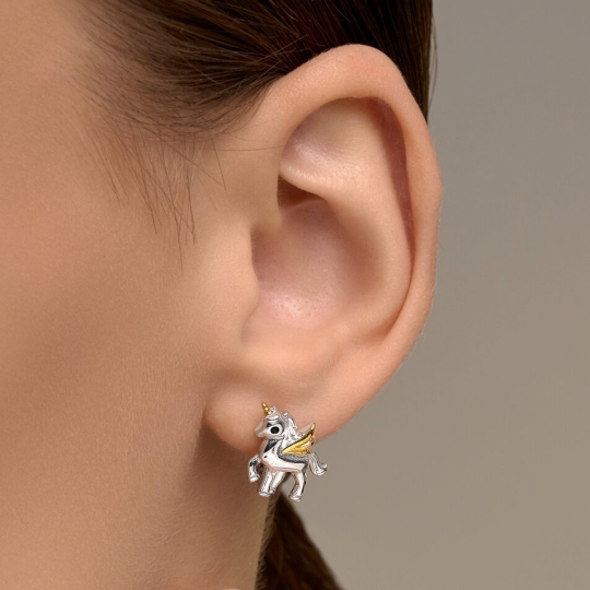 Серьги из серебра с позолотой и фианитами