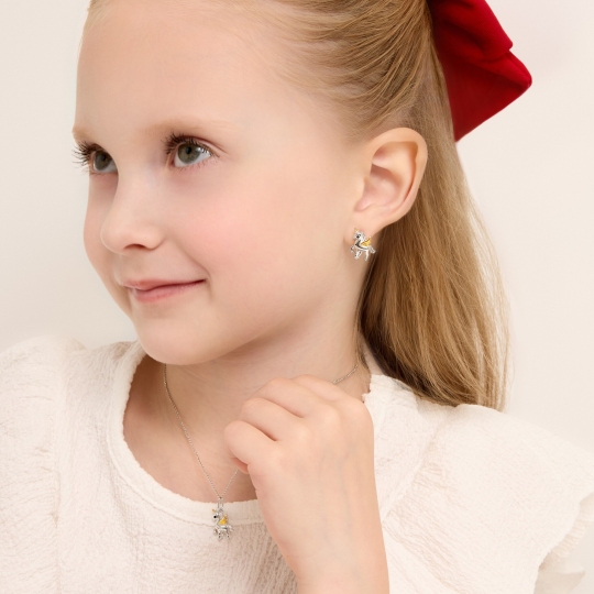 Серьги из серебра с позолотой и фианитами