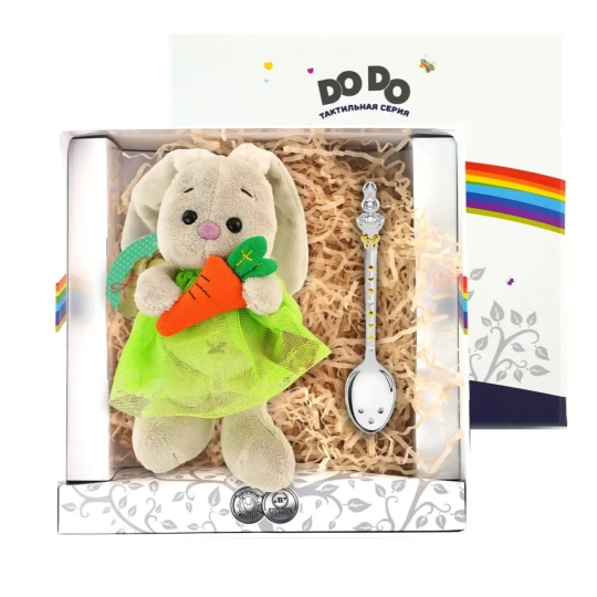 Набор для детей с ложкой из серебра и мягкой игрушкой