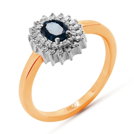 Кольцо из золота с бриллиантами и сапфиром