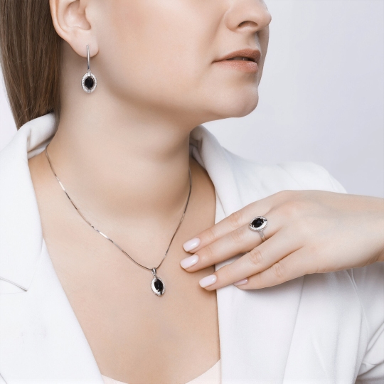 Серьги из серебра с агатами и фианитами
