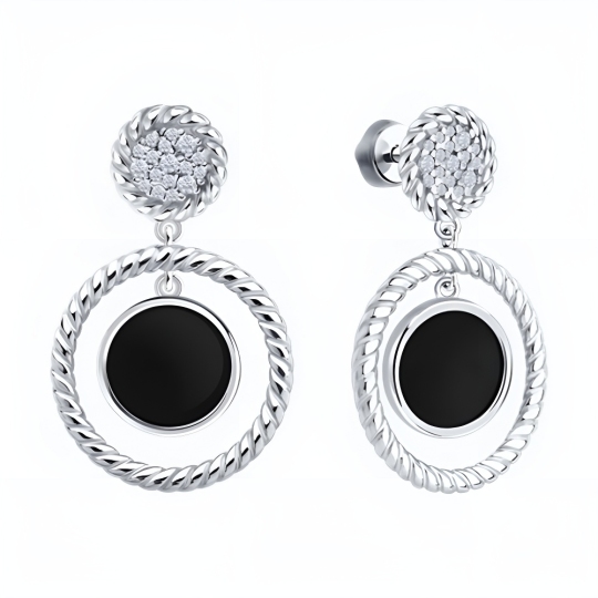 Серьги из серебра с агатом и фианитами