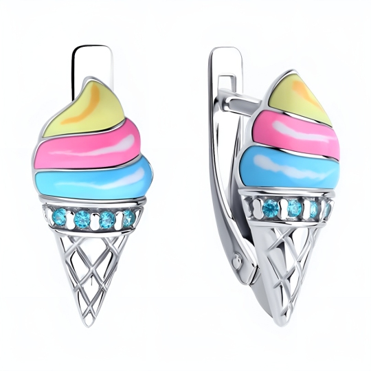 Серьги из серебра с эмалью и фианитами