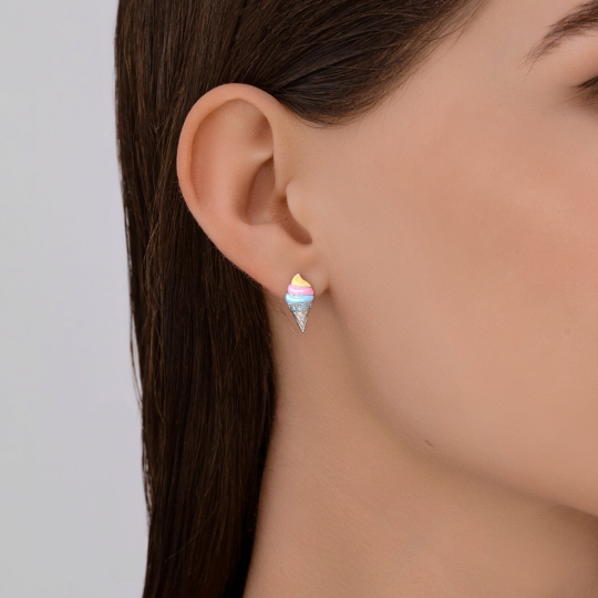 Серьги из серебра с эмалью и фианитами