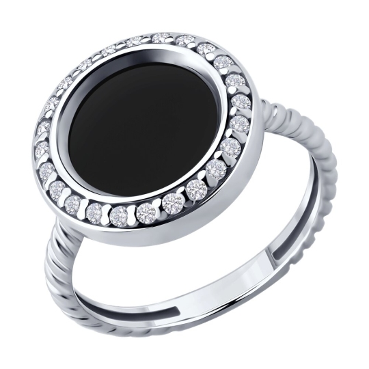 Кольцо из серебра с агатом и фианитами