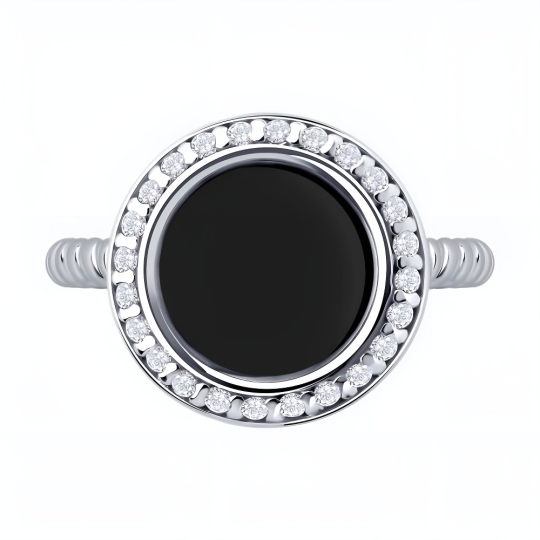 Кольцо из серебра с агатом и фианитами