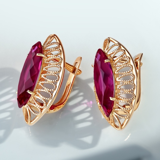 Серьги из золота с рубиновыми корундами