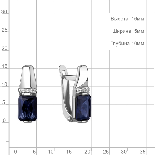 Серьги из серебра с сапфирами и фианитами