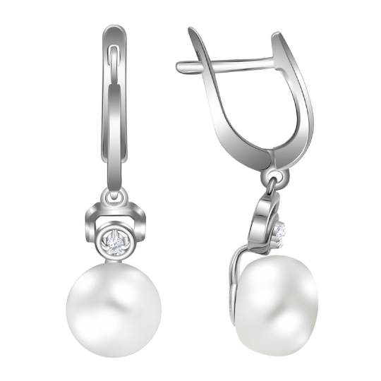 Серьги из серебра с жемчугом и фианитами