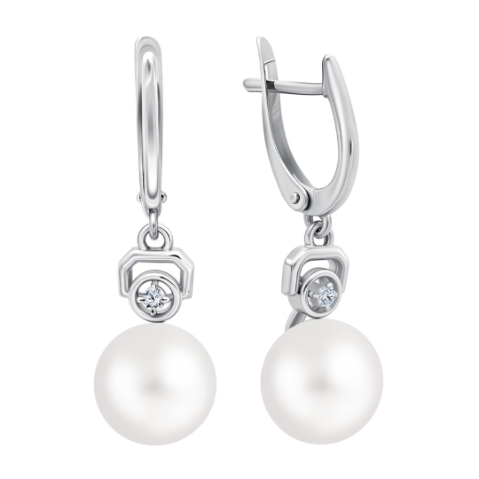 Серьги из серебра с жемчугом и фианитами