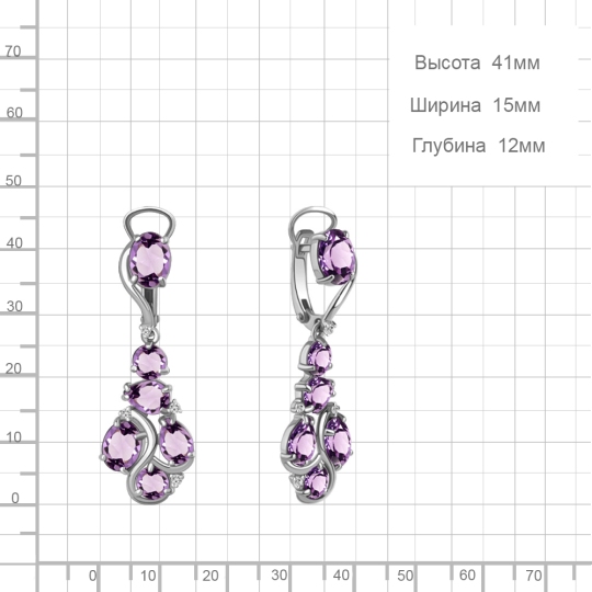 Серьги из серебра с аметистами и фианитами