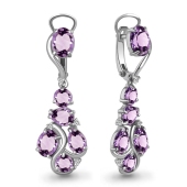 Серьги из серебра с аметистами и фианитами
