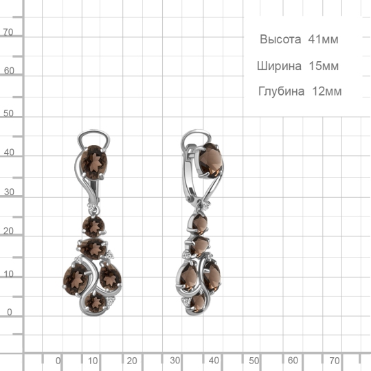 Серьги из серебра с кварцами и фианитами