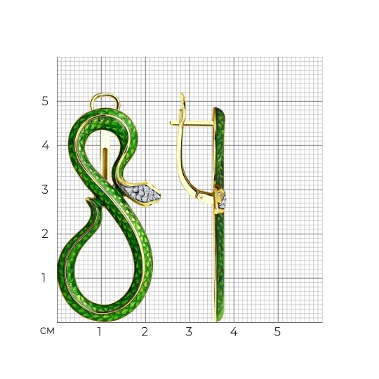 Серьги из серебра с позолотой, эмалью и фианитами