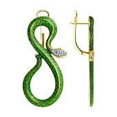 Серьги из серебра с позолотой, эмалью и фианитами