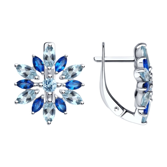 Серьги из серебра с топазами и фианитами