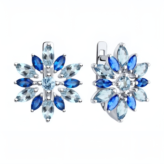 Серьги из серебра с топазами и фианитами