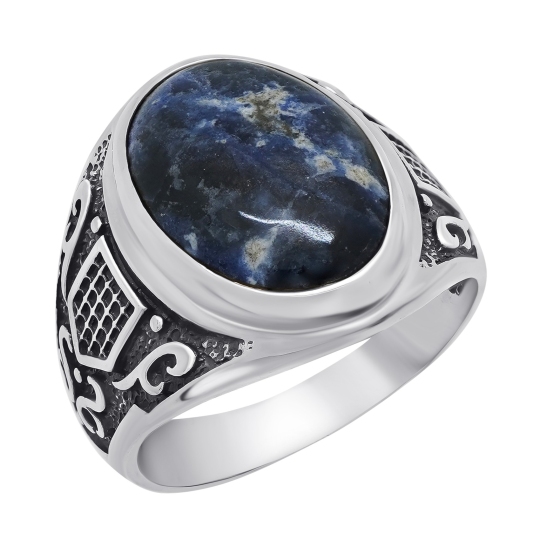 Кольцо из серебра с чернением и содалитом