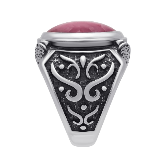 Кольцо из серебра с чернением и родонитом