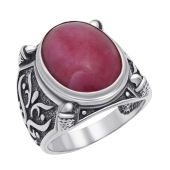 Кольцо из серебра с чернением и родонитом