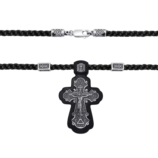 Крест из дерева с серебряными вставками на гайтане