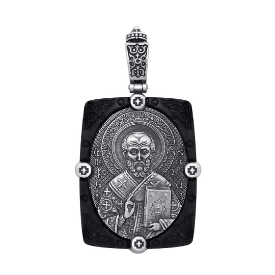 Подвеска из дерева с серебряными вставками и образом