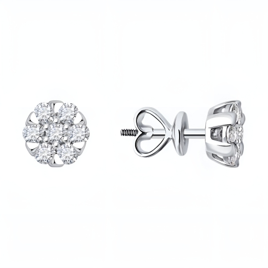 Серьги из белого золота с выращенными бриллиантами и рубинами