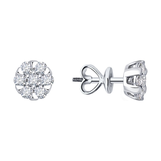 Серьги из белого золота с выращенными бриллиантами и рубинами