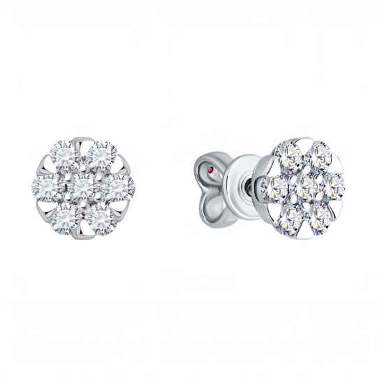 Серьги из белого золота с выращенными бриллиантами и рубинами