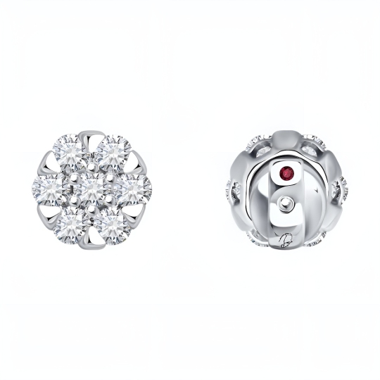 Серьги из белого золота с выращенными бриллиантами и рубинами
