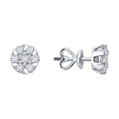 Серьги из белого золота с выращенными бриллиантами и рубинами