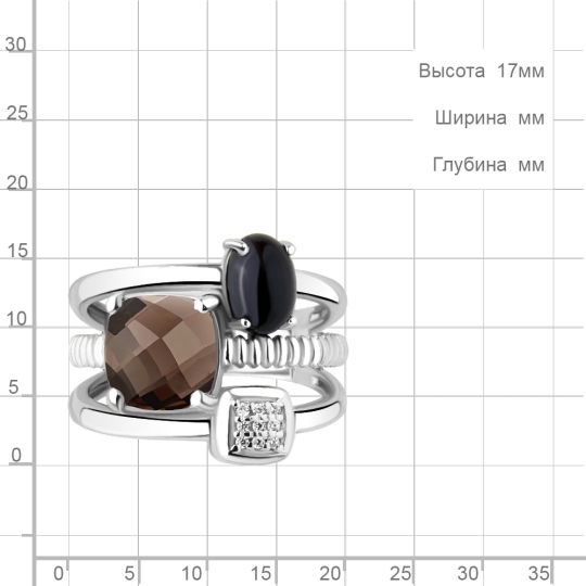 Кольцо из серебра с кварцем, ониксом и фианитами