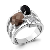 Кольцо из серебра с кварцем, ониксом и фианитами