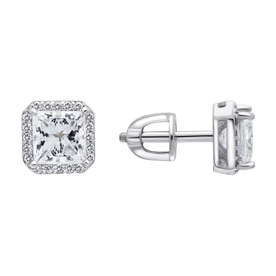 Серьги из белого золота с выращенными бриллиантами