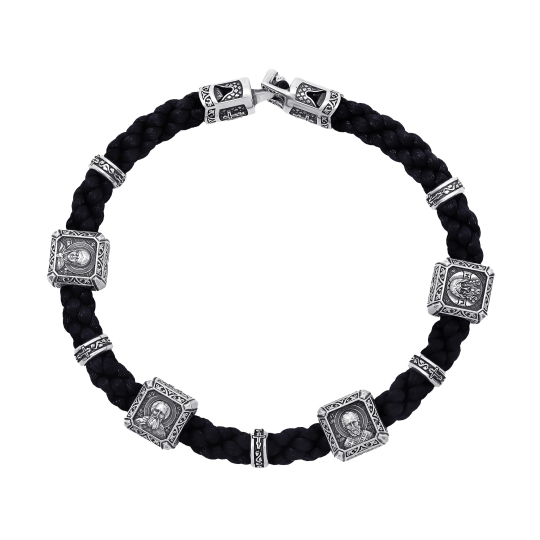 Браслет из текстиля с серебряными вставками