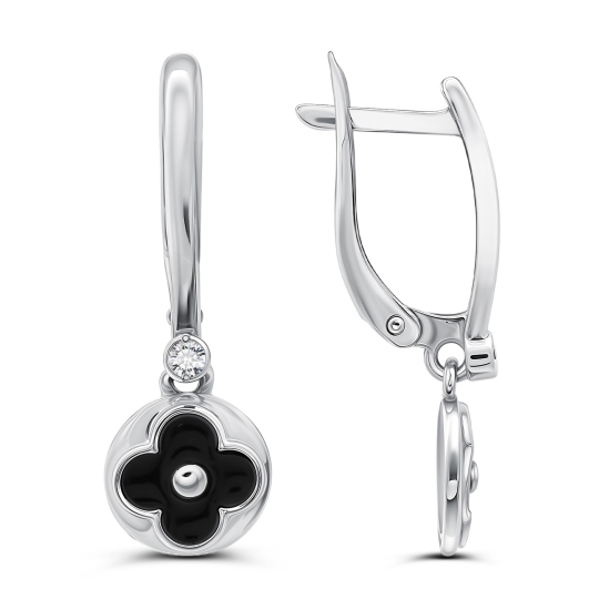 Серьги из серебра с эмалью и фианитами