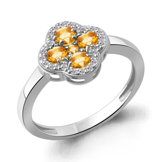 Кольцо из серебра с цитринами и фианитами