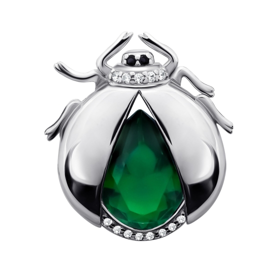 Брошь из серебра с кварцем и фианитами